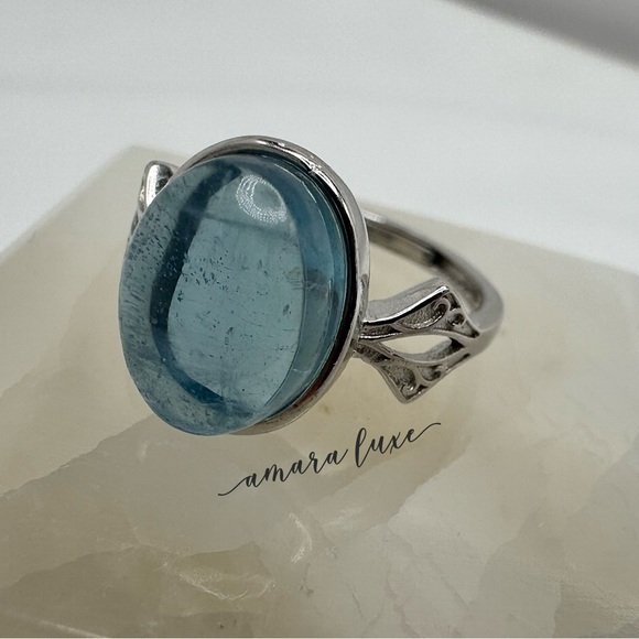 Aquamarine Cabachon Ring - Picture 3 of 4